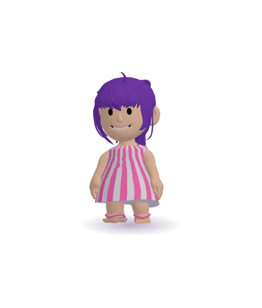 Customizable 3D kids avatar with ponytail hair, dress outfit, in pink