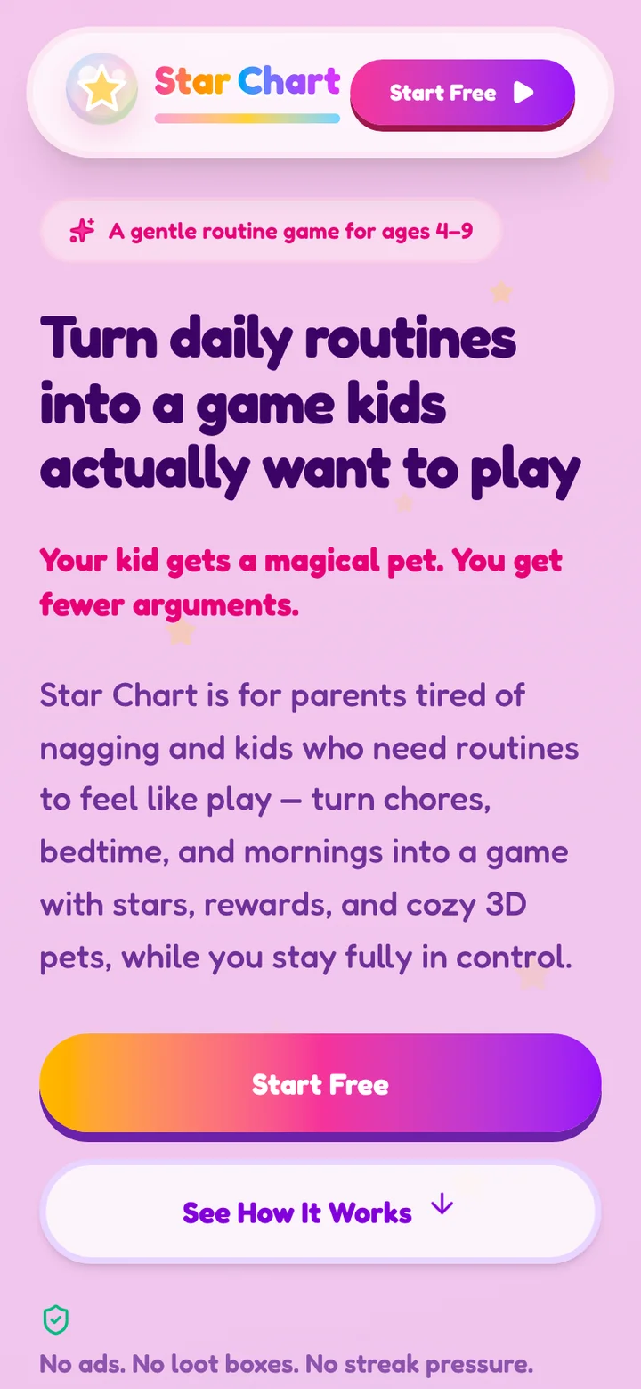 Star Chart app welcome screen: turn daily routines into a game kids actually want to play
